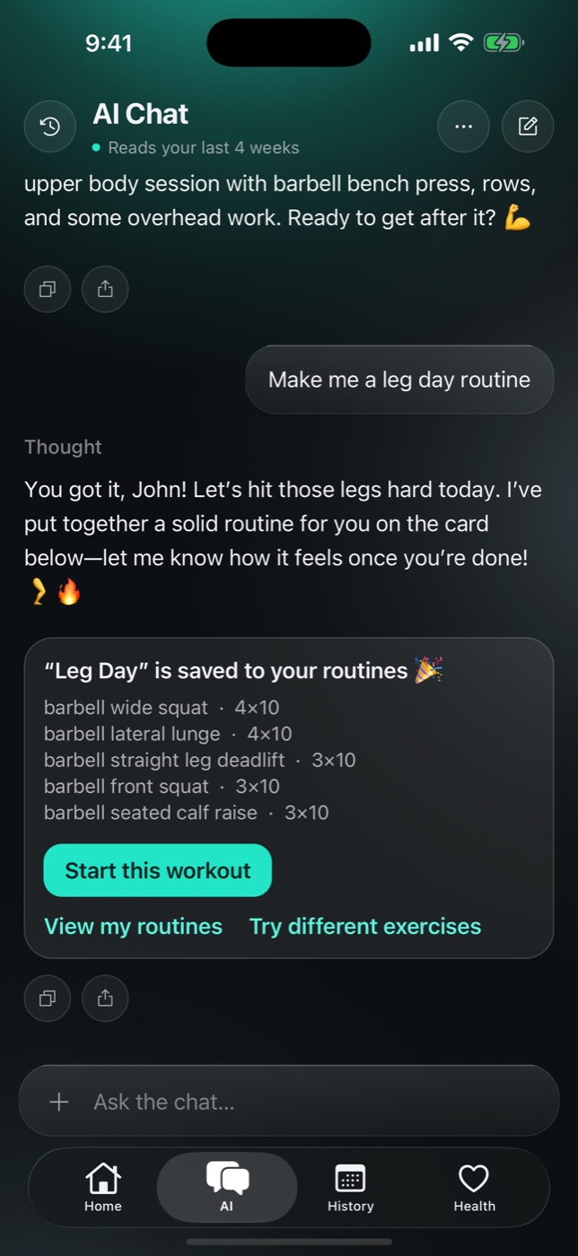 Gymbora AI coach chat building a weekly plan